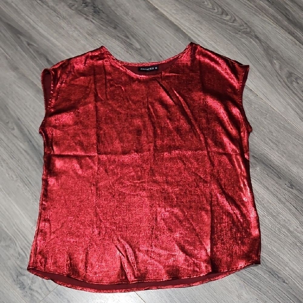 Chances R Red Metallic Thin Crewneck Flowy Top